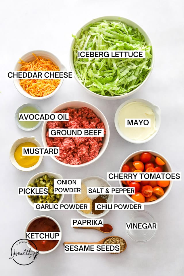 ingredients on white surface with label text