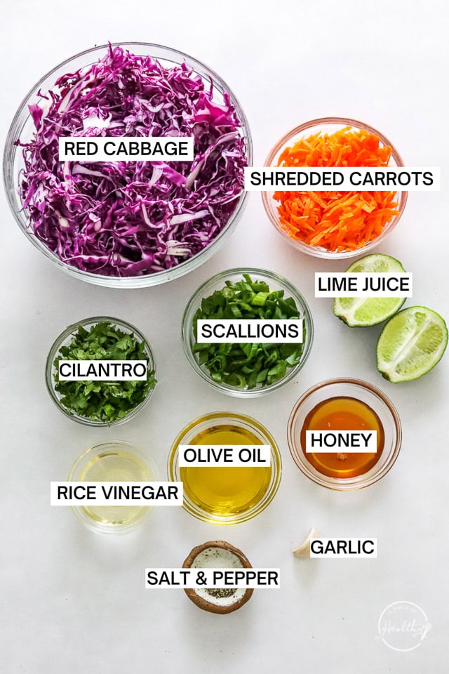 ingredients on white surface with label text