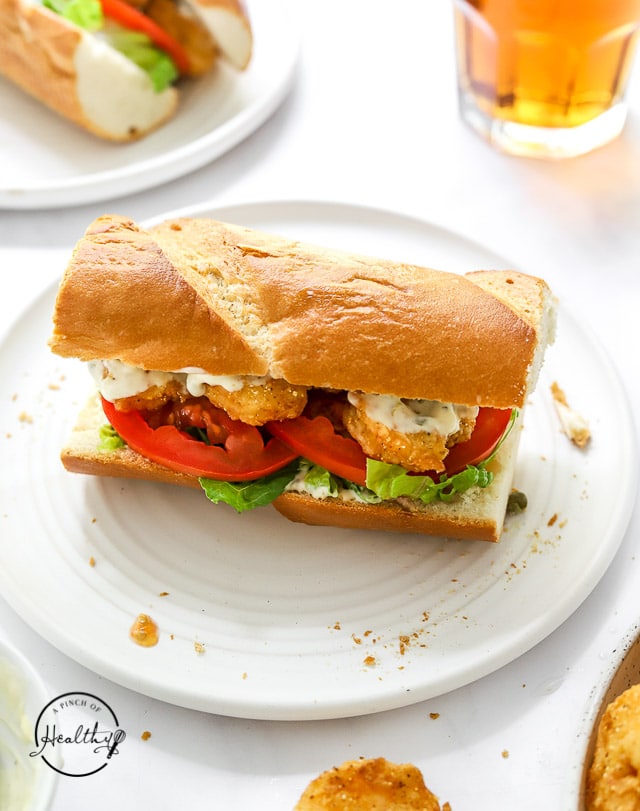 shrimp po' boy on a plate