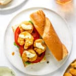 Shrimp Po' Boy on a plate open faced