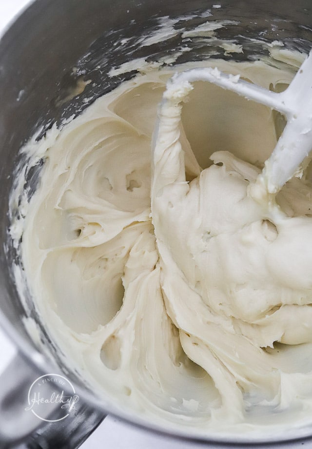 cream cheese and sugar beaten in stand mixer