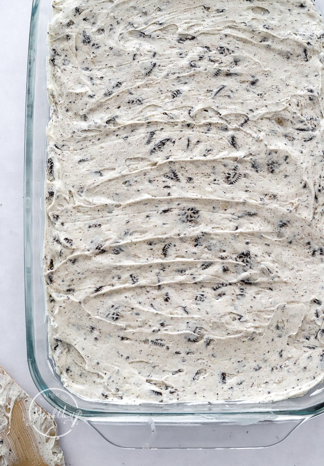filling spread over crust in a pan