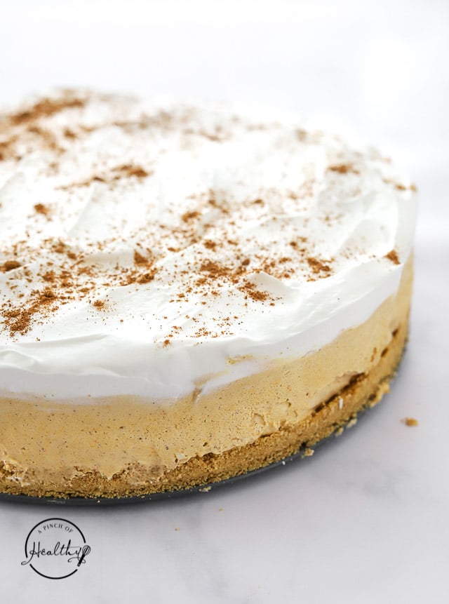 whole no bake pumpkin cheesecake closeup shot off center