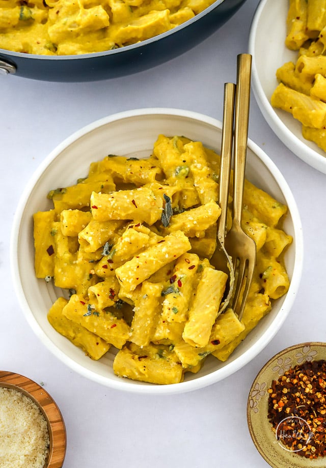 finished butternut squash pasta in a bowl