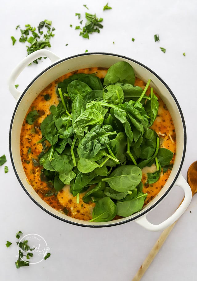 Finishing soup with greens