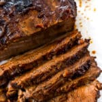 Beef Brisket sliced on a white surface