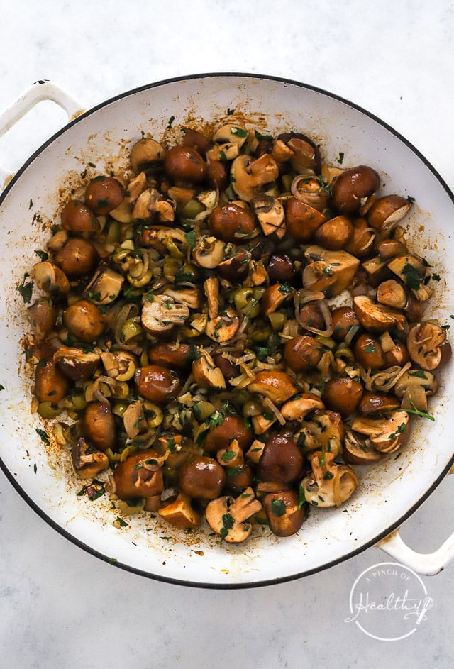 cooking mushrooms in a pot