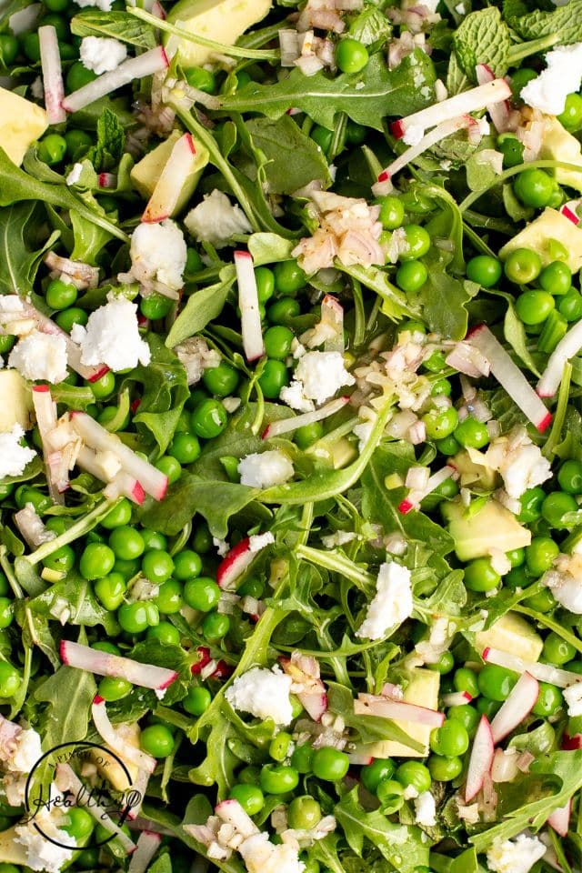 pea salad closeup shot