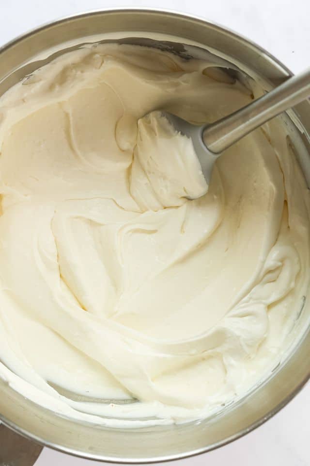 No bake cheesecake mixture after being fully mixed and combined.