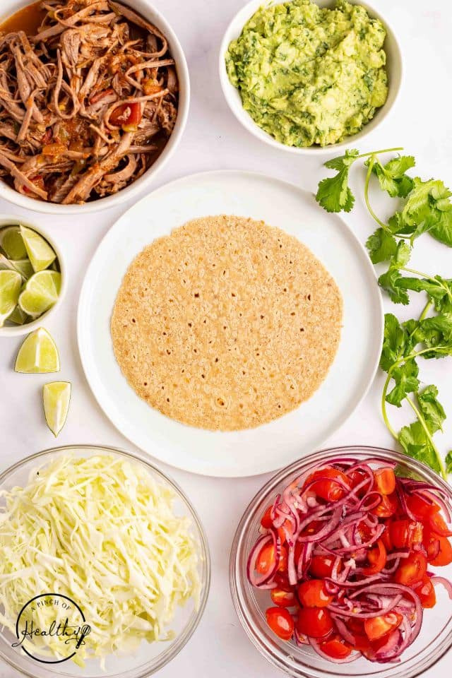 All ingredients for the brisket tacos before being assembled.