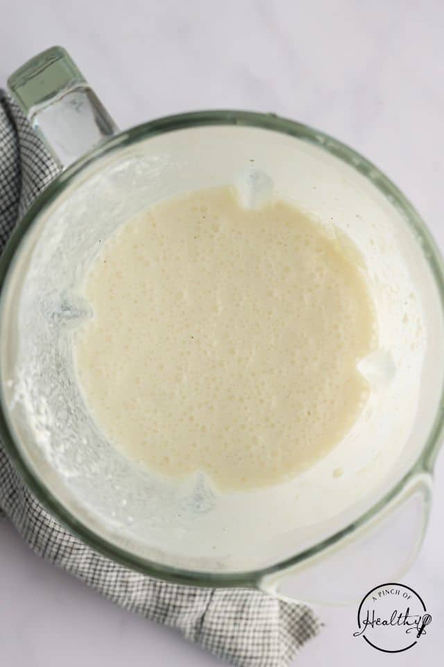 Blended cottage cheese alfredo in the blender.