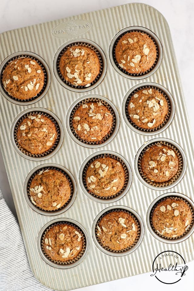 Applesauce muffins after being baked and coming out of the oven.