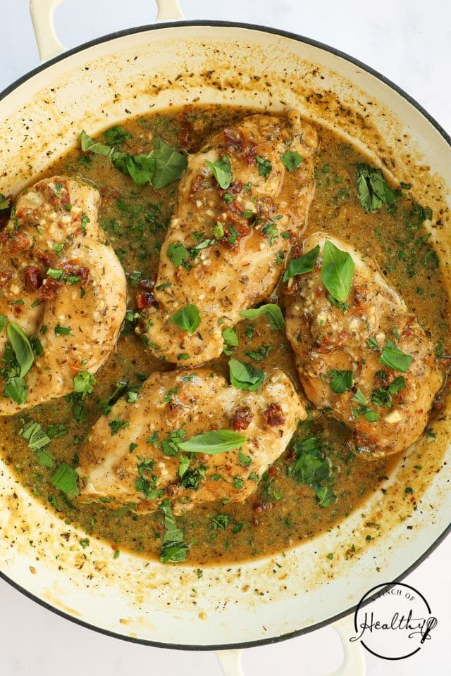 Marry Me Chicken after cooking with the sauce and garnishing with parsley.