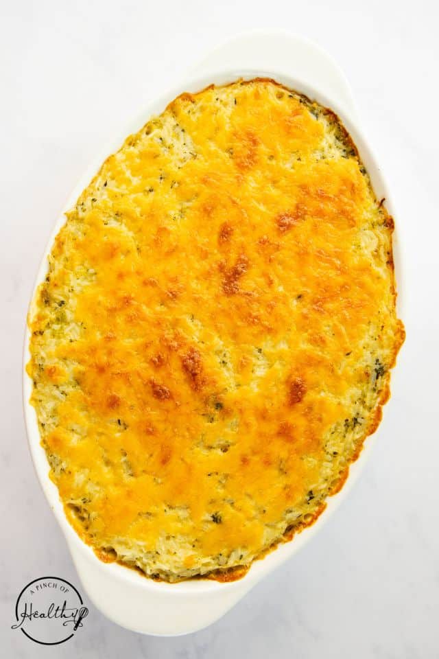 Broccoli Rice Casserole after being baked.