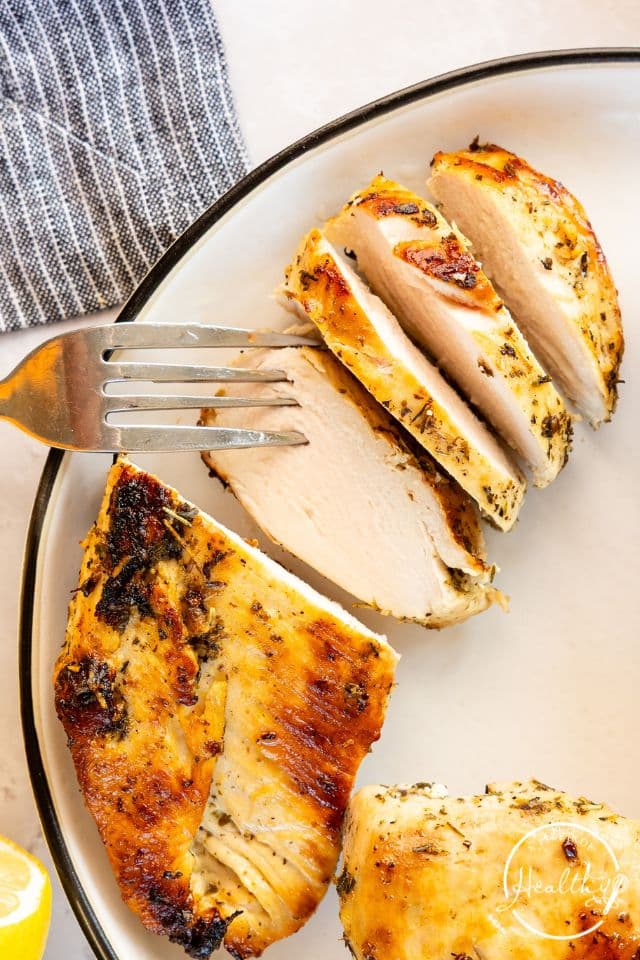 Chicken breast after being marinated and cooked.