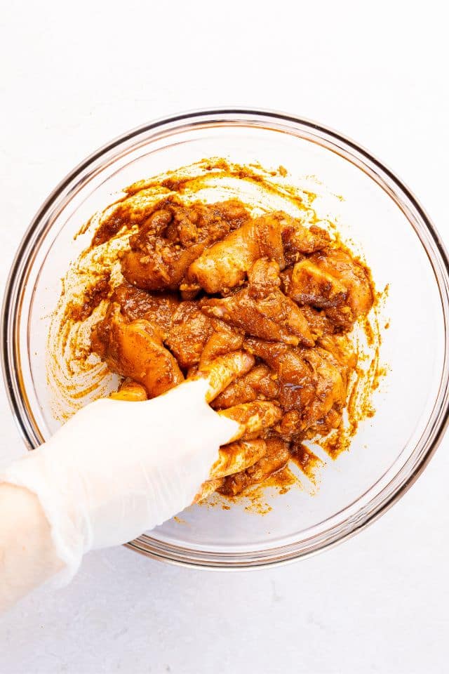 Chicken for street tacos mixed into the marinade.