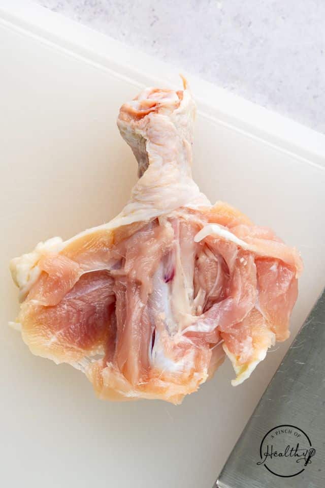 The finished butterflied chicken leg.