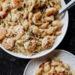 Marry Me Shrimp Pasta in a white bowl.