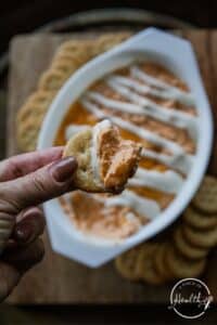 Buffalo Chicken Dip in a serving dish