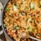 Chicken fiesta skillet with avocado and cilantro on top